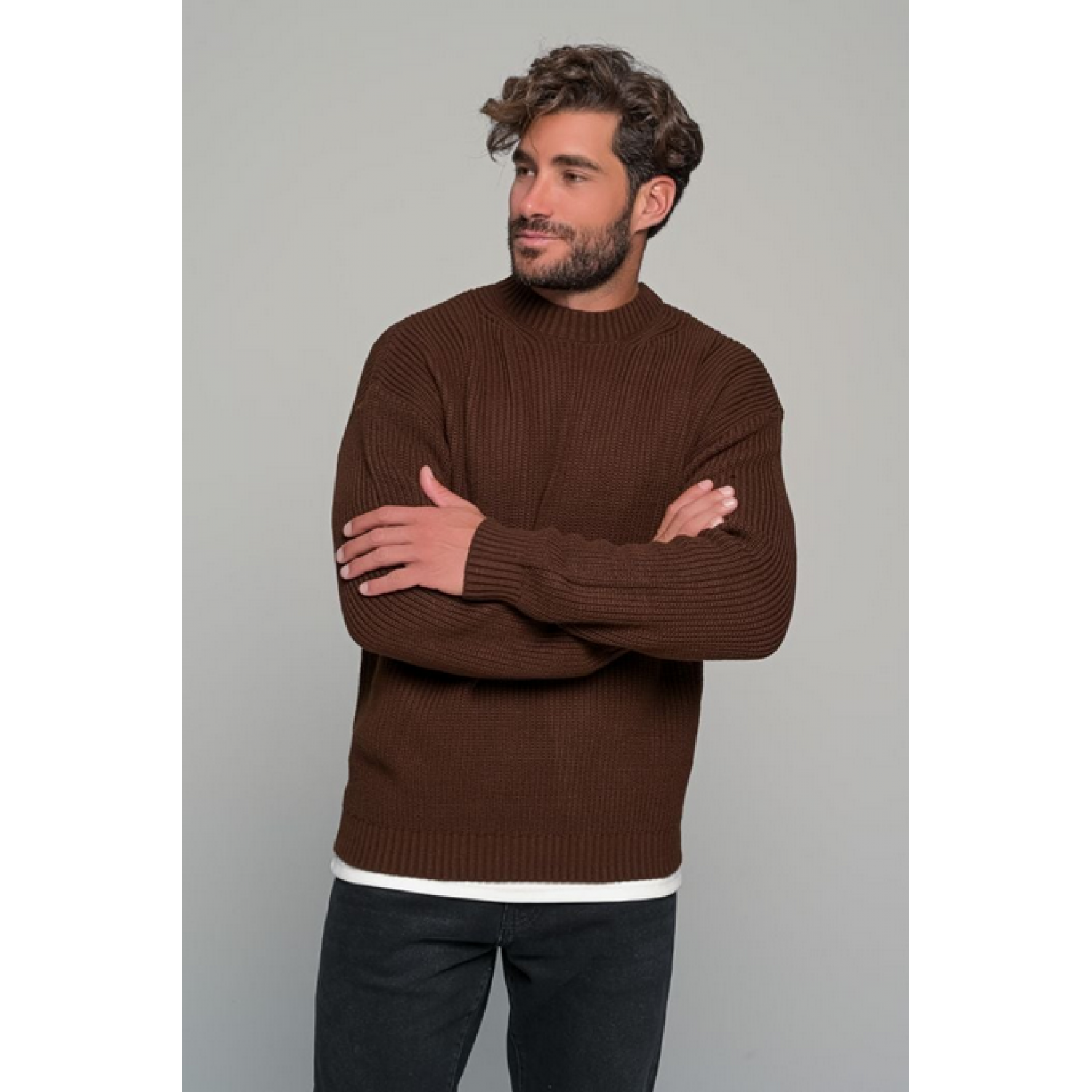 Life Style Butiken Ανδρικό Πουλόβερ Με Στρογγυλή Λαιμόκοψη LS11469 Καφέ